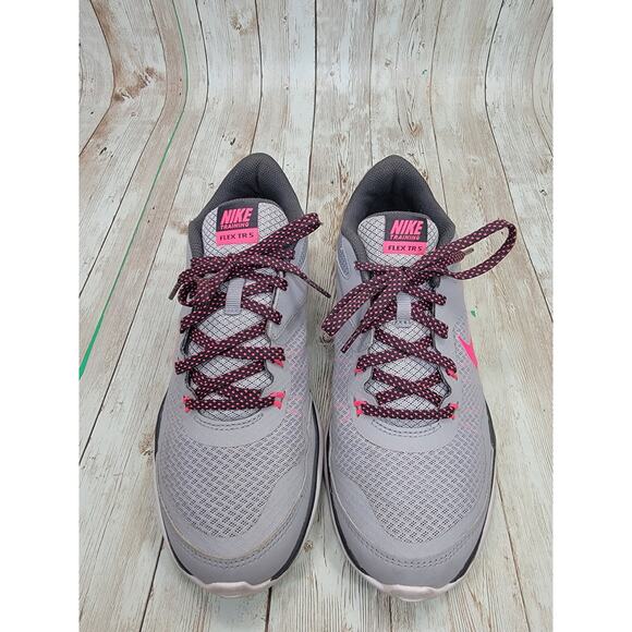Nike Flex Trainer 5 Wolf Grey Hyper Pink Shoes 724858-017 Women's Size 7 - Picture 4 of 10